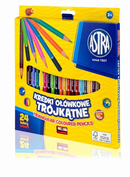 Kredki ołówkowe trójkątne 24 kolory Astra