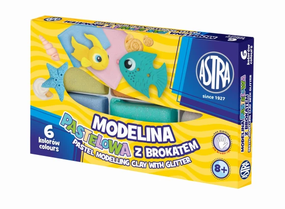 Modelina pastelowa z brokatem Astra 6 kolorów 