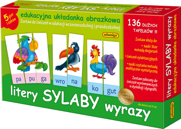 Zestaw do nauki czytania Litery sylaby wyrazy Adamigo