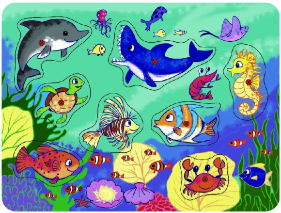 Układanka drewniana z pinezkami ocean Playme