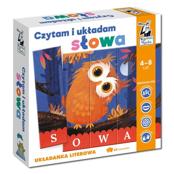 Układanka edukacyjna Czytam i układam słowa (sowa) Kapitan Nauka