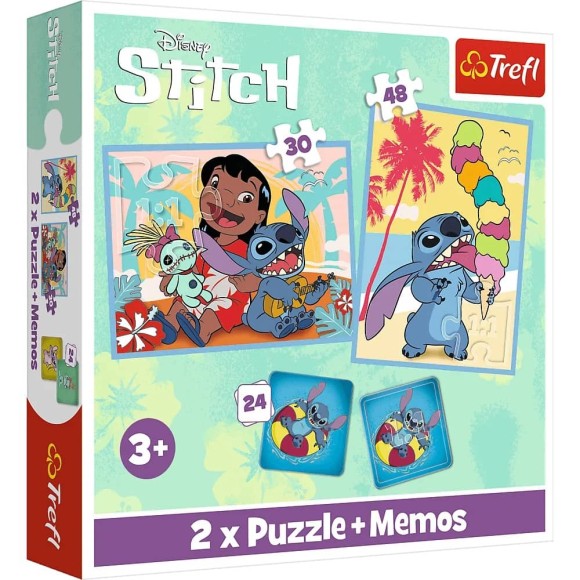 Puzzle 2w1 + gra memo Lilo i Stitch Wesoły dzień Trefl