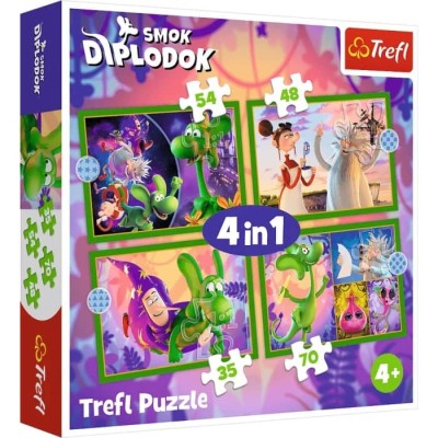 Puzzle 4w1 Świat smoka Diplodoka Trefl