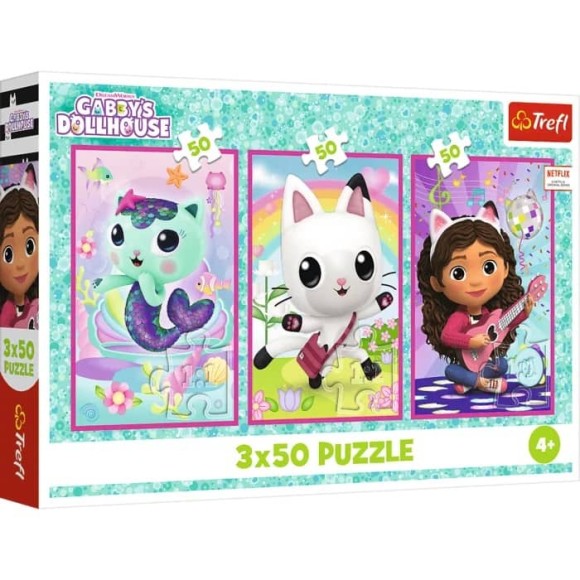 Puzzle Koci domek Gabi Poznajcie Gabby i kotki 3x50 elementów Trefl