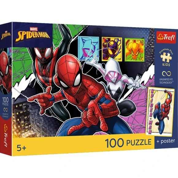 Puzzle UFT Premium Plus Marvel Spiderman Bohaterski pająk 100 elementów Trefl 5+