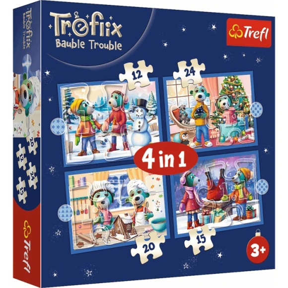 Puzzle 4w1 U Treflików pada śnieg Rodzina Treflików Trefl