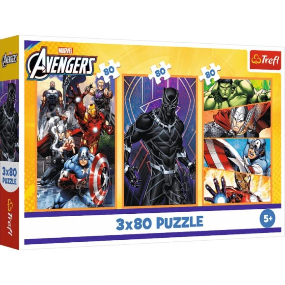 Puzzle Marvel Avengers Dni pełne akcji 3x80 elementów Trefl