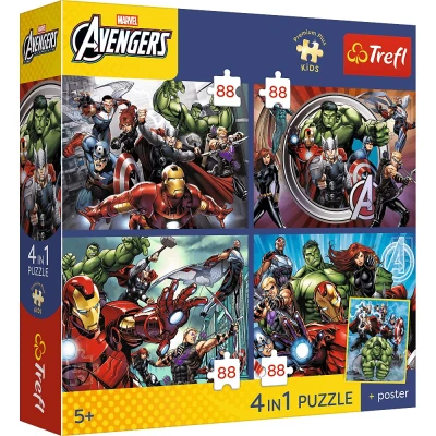 Puzzle Marvel Avengers Bohaterowie są wśród nas 4x88 elementów Trefl