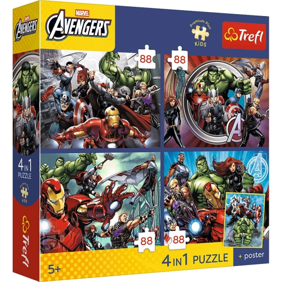 Puzzle Marvel Avengers Bohaterowie są wśród nas 4x88 elementów Trefl