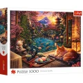Puzzle 1000 elementów Kot w ogrodzie Sakury Trefl.jpg