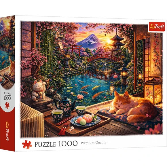 Puzzle 1000 elementów Kot w ogrodzie Sakury Trefl