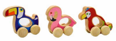 Drewniane zwierzątko do pchania PTAKI wzór 2 różowy